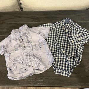 Carter's Blue Checkered and Gray Animal Print Shirts